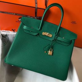 Replica Hermes Birkin 35cm Bag In Vert Amande Clemence Leather GHW