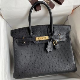 Replica Hermes Birkin 25 Retourne Handmade Bag In Black Ostrich