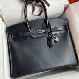 Replica Hermes Birkin 35 Retourne Handmade Bag In Black Box Calfskin