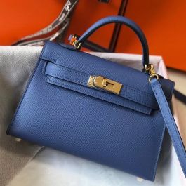 Replica Hermes Kelly Mini II Bag In Blue Agate Epsom Leather GHW