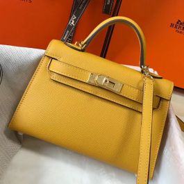 Kelly mini leather crossbody bag Hermès Yellow in Leather - 32917153