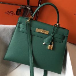 Replica Hermes Kelly 28cm Bag In Vert Vertigo Epsom Leather GHW
