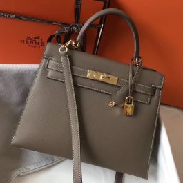 Kelly 28 leather handbag Hermès Grey in Leather - 32404444