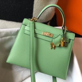 Replica Hermes Kelly Pochette Bag In Vert Veronese Epsom Leather