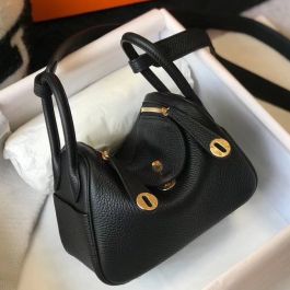 Replica Hermes Lindy Mini Bag In Black Clemence Leather GHW