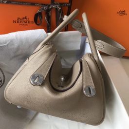 Replica Hermes Lindy 26cm Bag In Gris Tourterelle Clemence Leather PHW