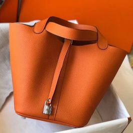 HERMES PICOTIN LOCK MM Clemence leather Orange □P Engraving Hand bag 5 –  BRANDSHOP-RESHINE