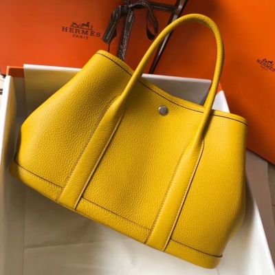 Hermes Garden Party 30 Bag In Yellow Taurillon Leather