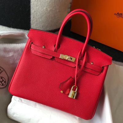 Hermes Birkin 25cm Bag In Red Clemence Leather GHW