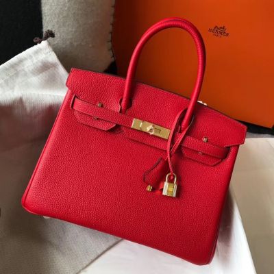 Hermes Birkin 30cm Bag In Red Clemence Leather GHW 
