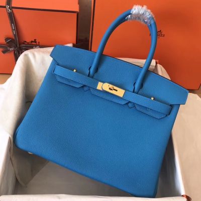 Hermes Birkin 30 Handmade Bag In Blue Zanzibar Clemence Leather