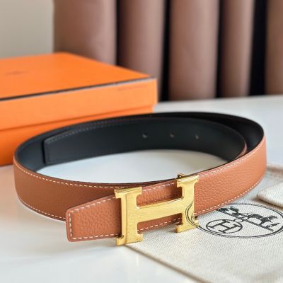 Hermes H Reversible Belt 32MM in Grey Clemence Leather