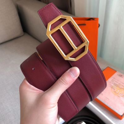 Hermes Pad Reversible Belt In Ruby/Brown Epsom Leather