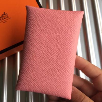 Hermes Calvi Card Holder In Pink Epsom Leather