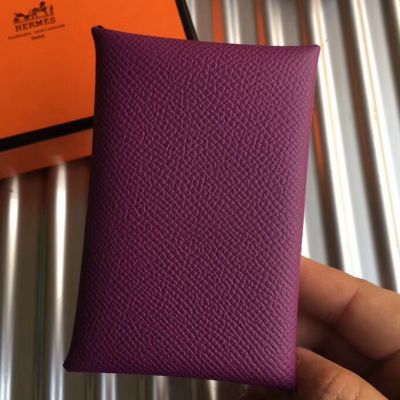 Hermes Calvi Card Holder In Purple Epsom Leather