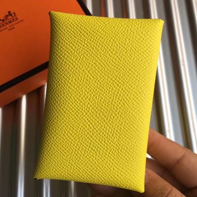 Hermes Calvi Card Holder In Yellow Epsom Leather