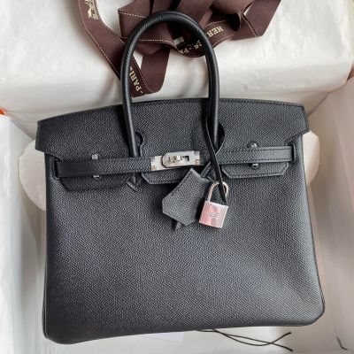 Hermes Birkin 25 Handmade Bag In Black Epsom Calfskin