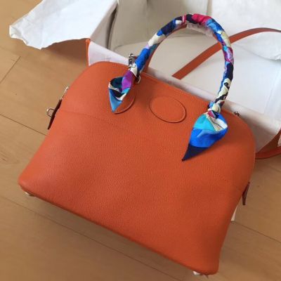 Hermes Bolide 35 Handmade Bag In Orange Clemence Leather