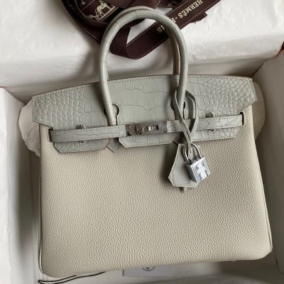 Hermes Birkin bag 35 Pearl grey Togo leather Gold hardware