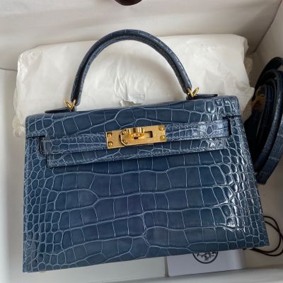 Hermes Mini Kelly I Bag 8U Blue Glacier Ostrich SHW