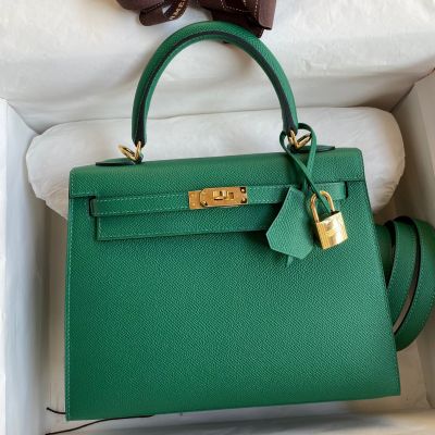  Hermes Kelly Sellier 25 Handmade Bag In Vert Vertigo Epsom Calfskin