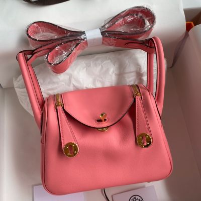 Hermes Mini Lindy Handmade Bag In Rose Lipstick Swift Leather