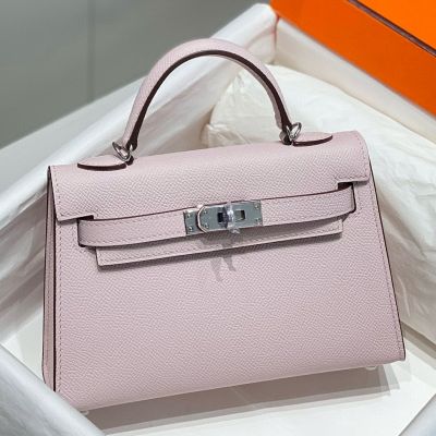 Hermes Kelly Mini II Bag In Mauve Pale Epsom Leather PHW 