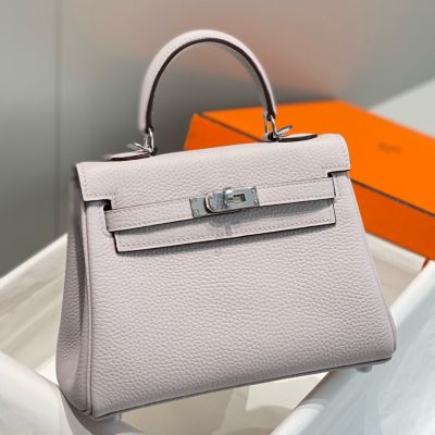 Hermes Kelly 20cm Bag In Mauve Pale Clemence Leather PHW