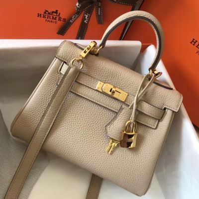Hermes Kelly 20cm Bag In Trench Clemence Leather GHW