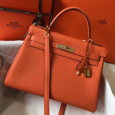 Replica Hermes Kelly 32cm Bag In Malachite Clemence Leather GHW
