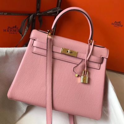 Hermes Kelly 32cm Bag In Pink Clemence Leather GHW