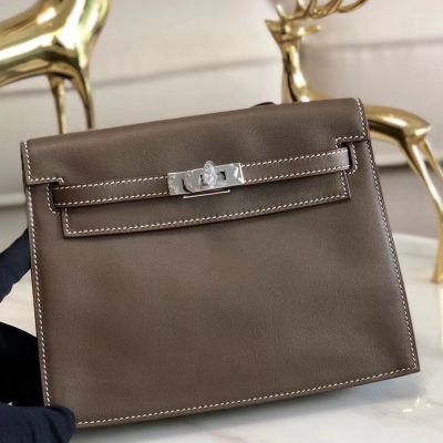 Replica Hermes Kelly 25cm Retourne Handmade Bag In Grey Swift Leather