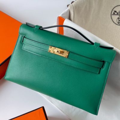 Hermes Malachite Swift Kelly Pochette Handmade Bag
