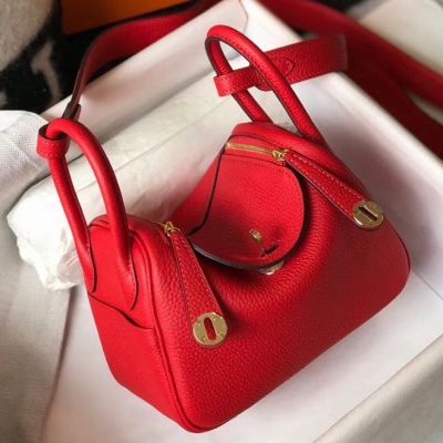 Hermes Lindy Mini Bag In Red Clemence Leather GHW
