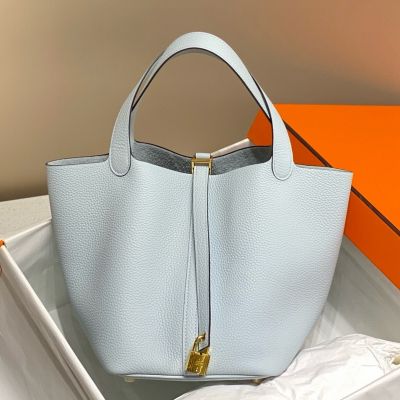 Hermes Picotin Lock 18 Bag In Blue Brume Clemence Leather 