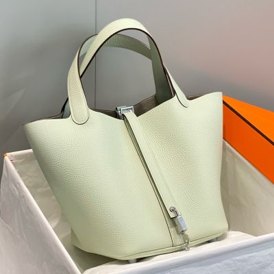 Hermes Picotin Lock 22 Bag In Vert Fizz Clemence Leather