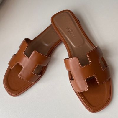 Replica Hermes Oran Sandals In Brown Ostrich Leather