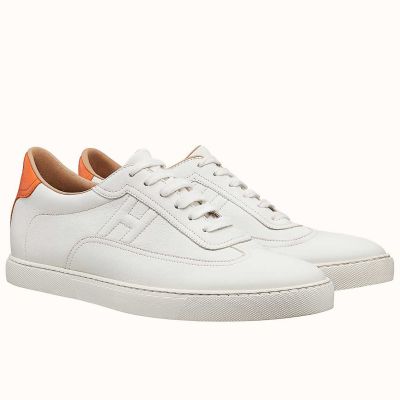 Hermes Men's Quicker Sneakers In White Calfskin