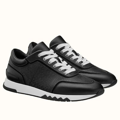 Hermes Men's C-Addict Sneakers In Black Perforated calfskin