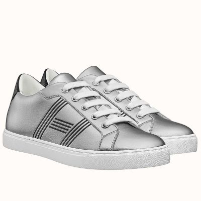 Hermes Men's Avantage Sneakers In Grey Metallic Leather