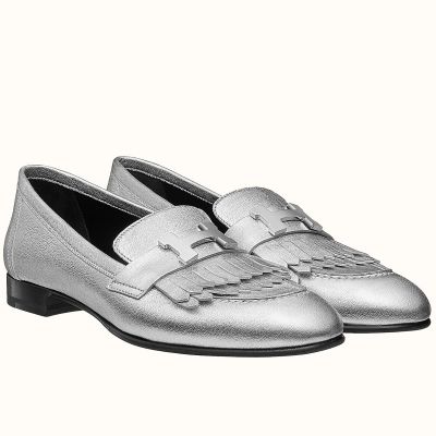 Hermes Royal Loafers In Silver Metallic Lambskin