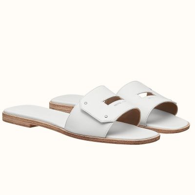 Hermes View Sandals In White Calfskin leather