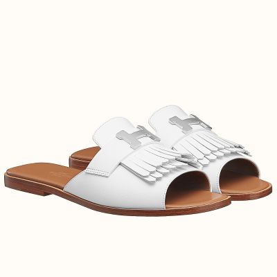 Hermes Auteuil Sandals In White Calfskin