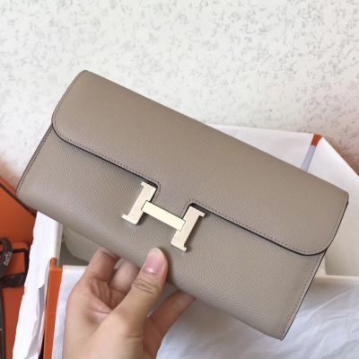 Hermes Constance Long Wallet In Grey Epsom Leather