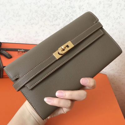 Hermes Kelly Wallet Togo Leather Grey Replica Sale Online With