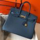 Hermes Birkin 35cm Bag In Blue Agate Clemence Leather GHW
