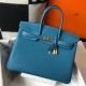 Hermes Birkin 35cm Bag In Blue Jean Clemence Leather GHW
