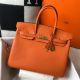 Hermes Birkin 35cm Bag In Orange Clemence Leather GHW