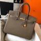 Hermes Birkin 35cm Bag In Taupe Grey Clemence Leather GHW