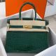 Hermes Birkin 30 Bag In Green Crocodile Porosus Shiny Skin